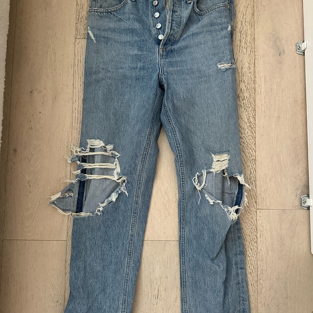 Agolde (Aritzia) Women's Distressed Blue Jeans